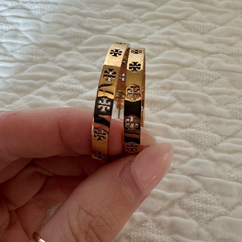 Gold Tory Burch Logo Hoop Earrings